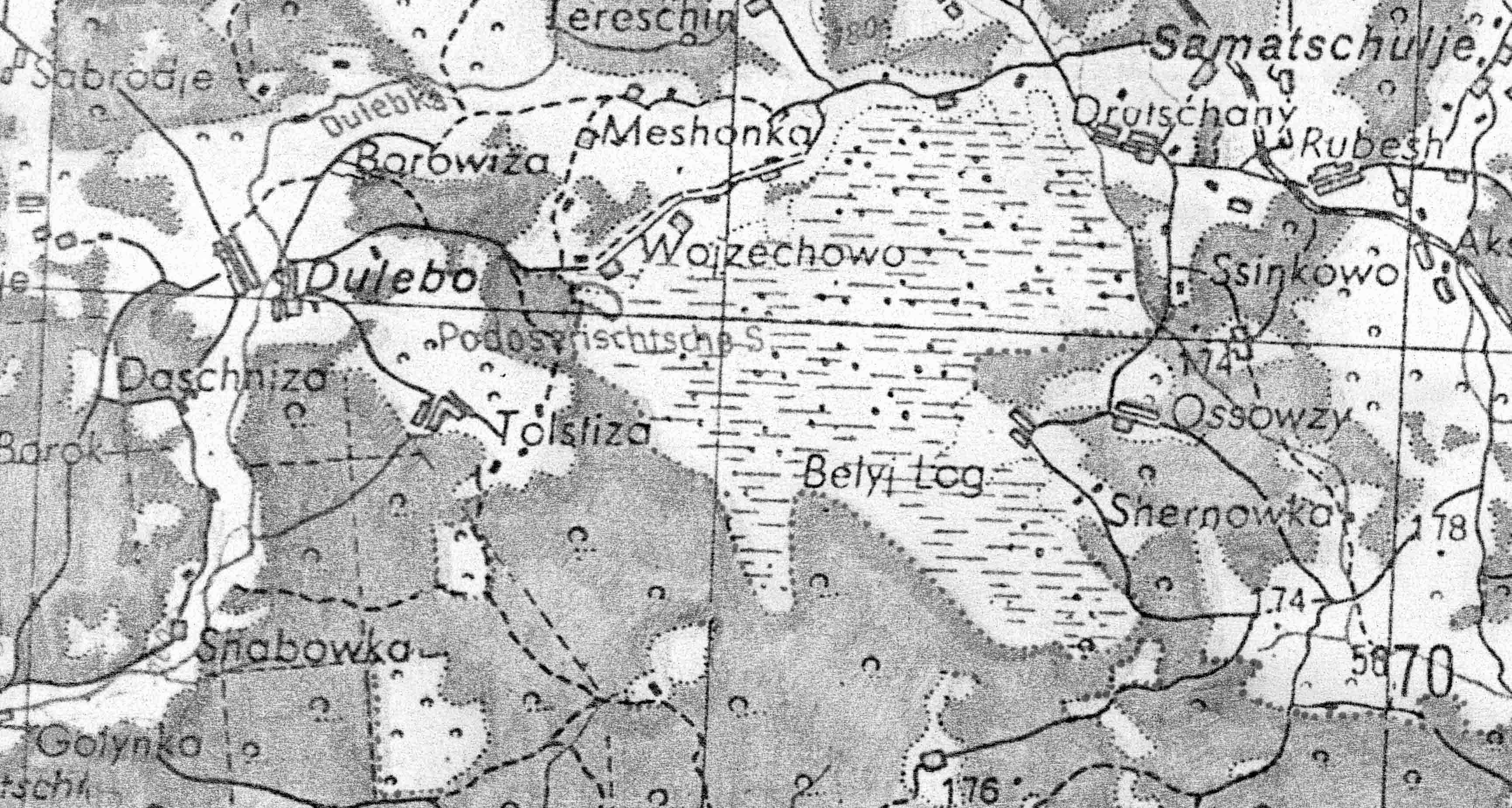 Miezonka podczas 2 wojny swiatowej. Okolo 1941 roku. Widac kaplice katolicka. The German map of 1941 / 1943
