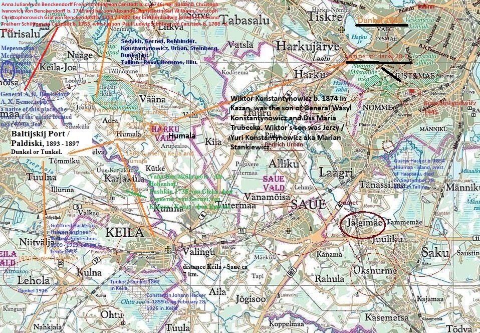 History and genealogy of the Constantinovich family with relatives in Estonia: Saue, Ohtu, Harku, Nomme, Saku, Uksnurme, Lehola, Tallinn and the Harjumaa district: Troubetzkoy, Sedykh from Kazan, Gernet from Estonia. The Baltic German families in Estonia: Schilling von Cannstatt / Schilling von Canstatt /  Schilling von Canstadt, von Gernet, Rehbinder, Toll, Croy, Weiss.